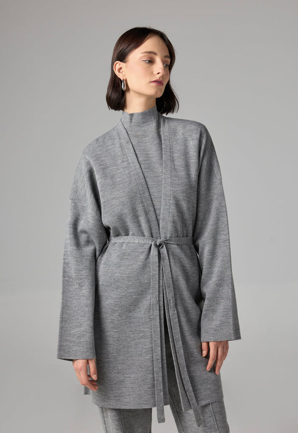 Choice Long Sleeves Knitted Belted Cardigan Grey