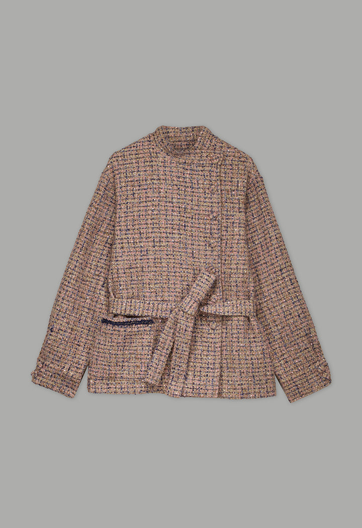Choice Tweed Front Pocket Sequin Jacket Multi Color