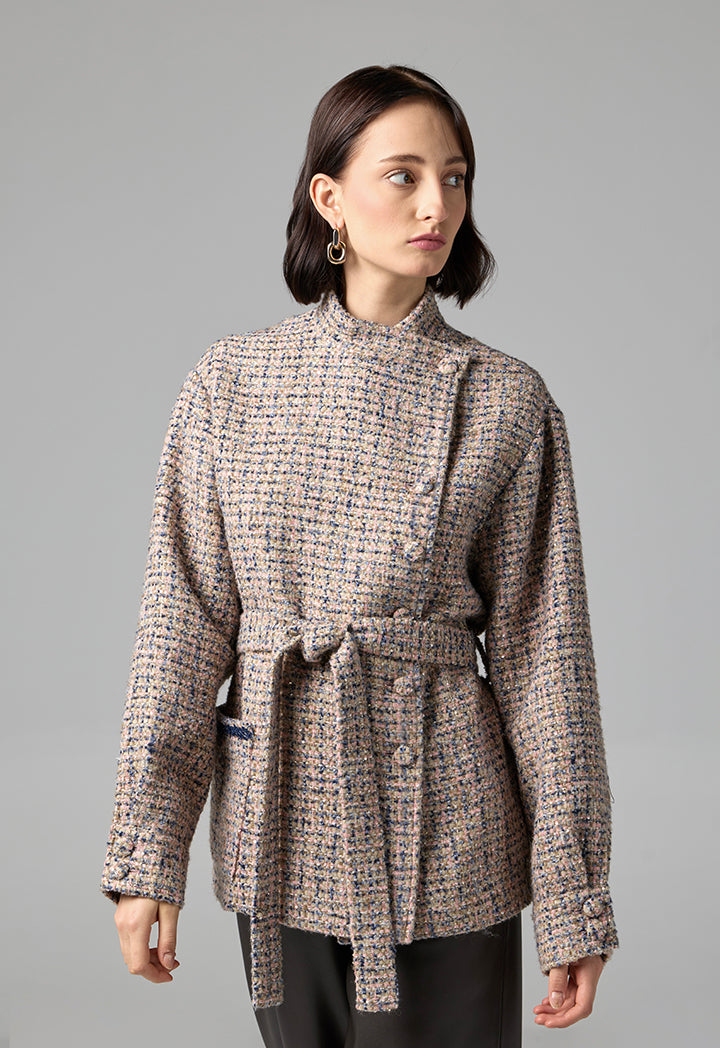 Choice Tweed Front Pocket Sequin Jacket Multi Color