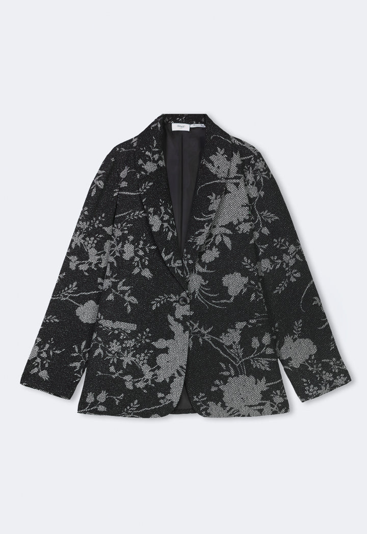 Choice Long Sleeve Floral Print Blazer Black