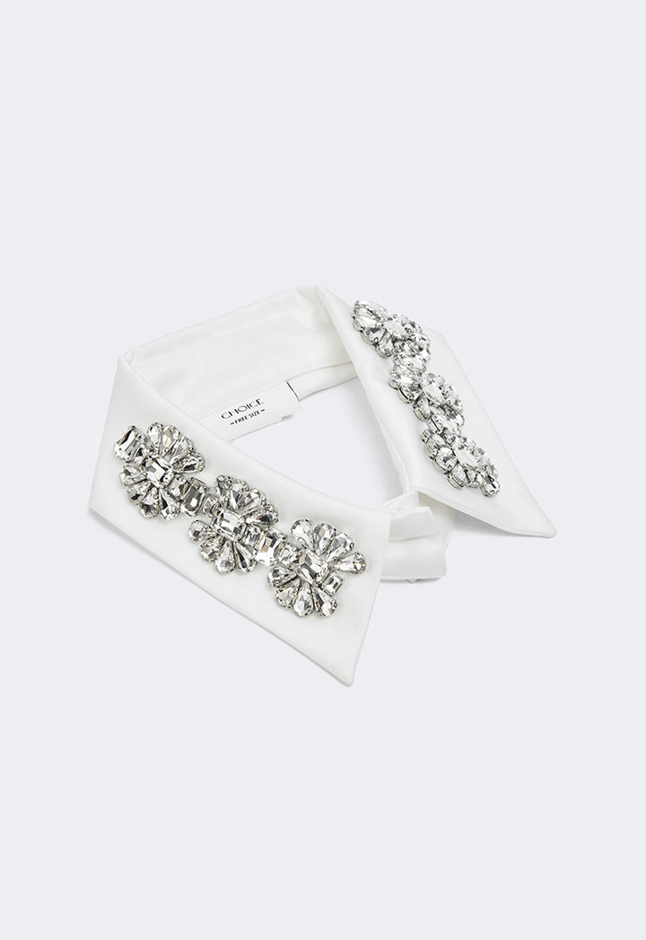 Choice Rhinestone Embellished Detachable Collar Off White