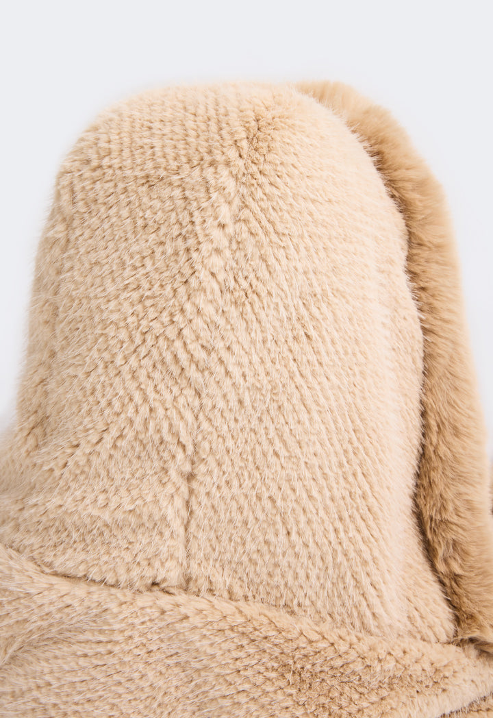 Choice Faux Fur Hooded Scarf Beige