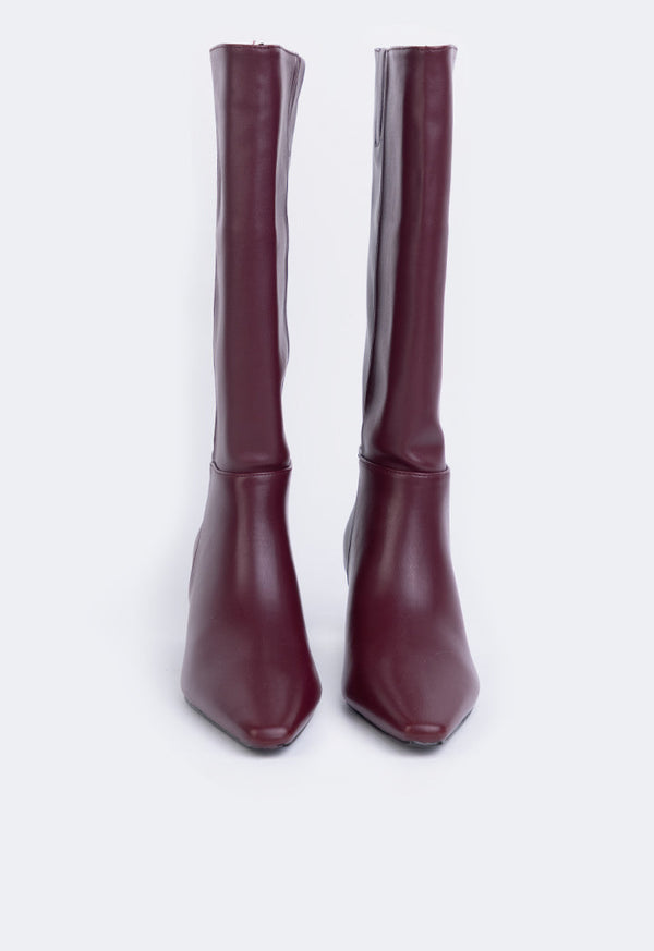 Choice Kitten Heel Solid Boots Burgundy