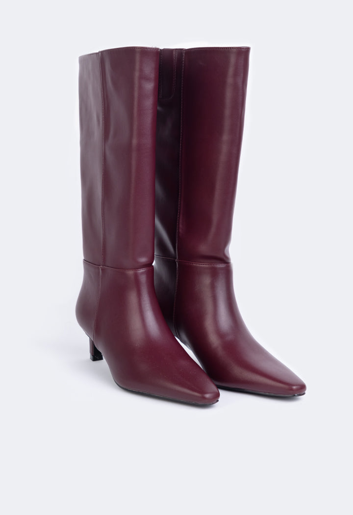 Choice Kitten Heel Solid Boots Burgundy