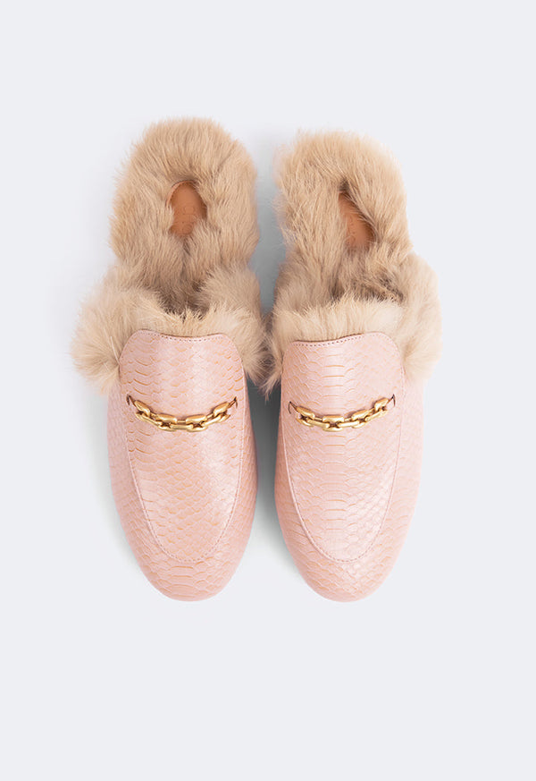 Choice Faux Fur Embellished Sole Mules Blush