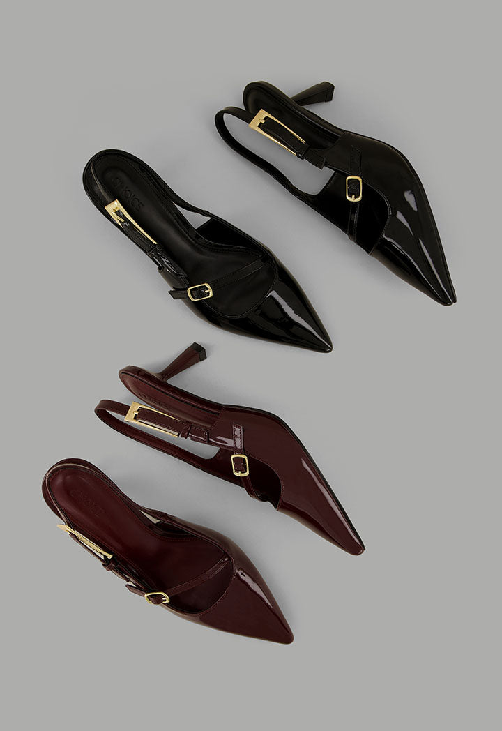 Choice Glossy Strap Sling Back Heels Black