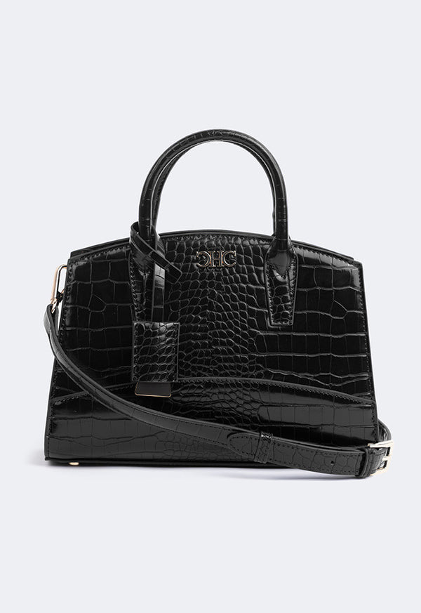 Choice Solid Embossed Croc Handbag Black