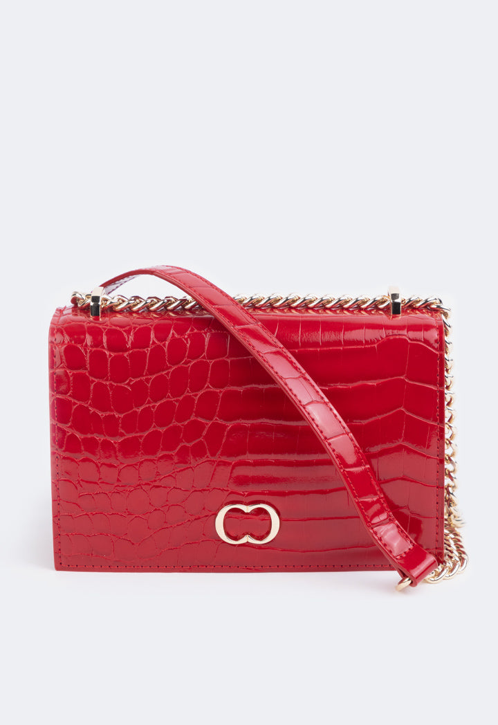 Choice Embossed Croc Cross Body Bag Red