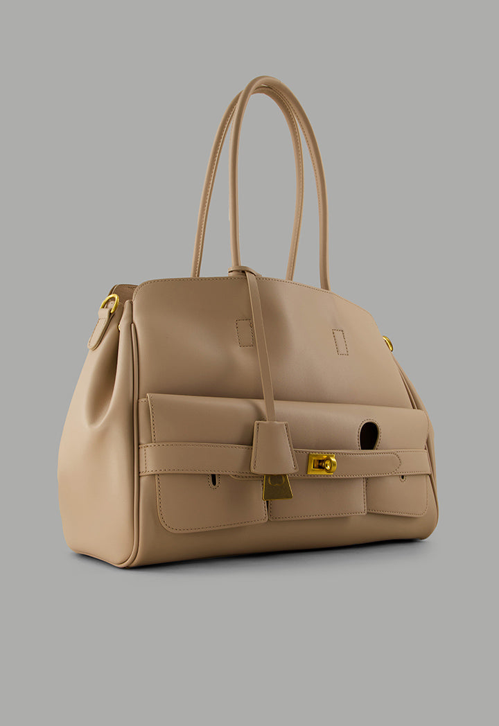 Choice Shoulder Handles Tote Bag Beige