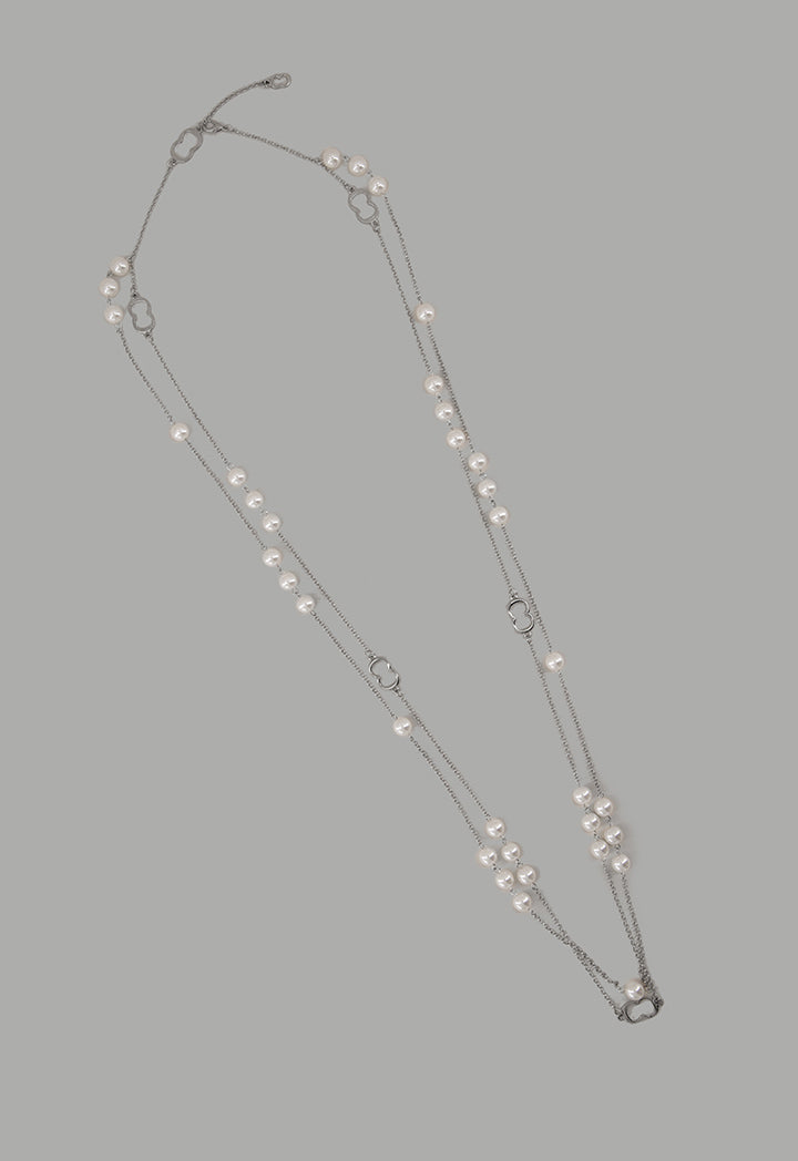 Choice Monogram Faux Pearls Necklace Silver