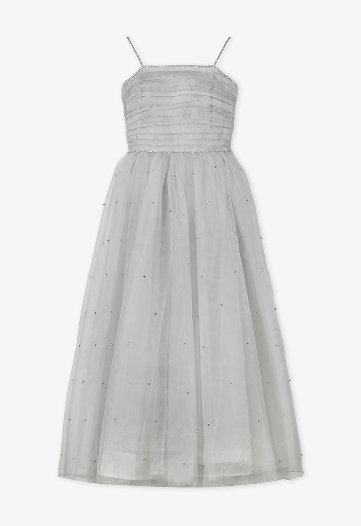 Choice Multi-Layered Crystal Embellished Organza Dress Light Grey