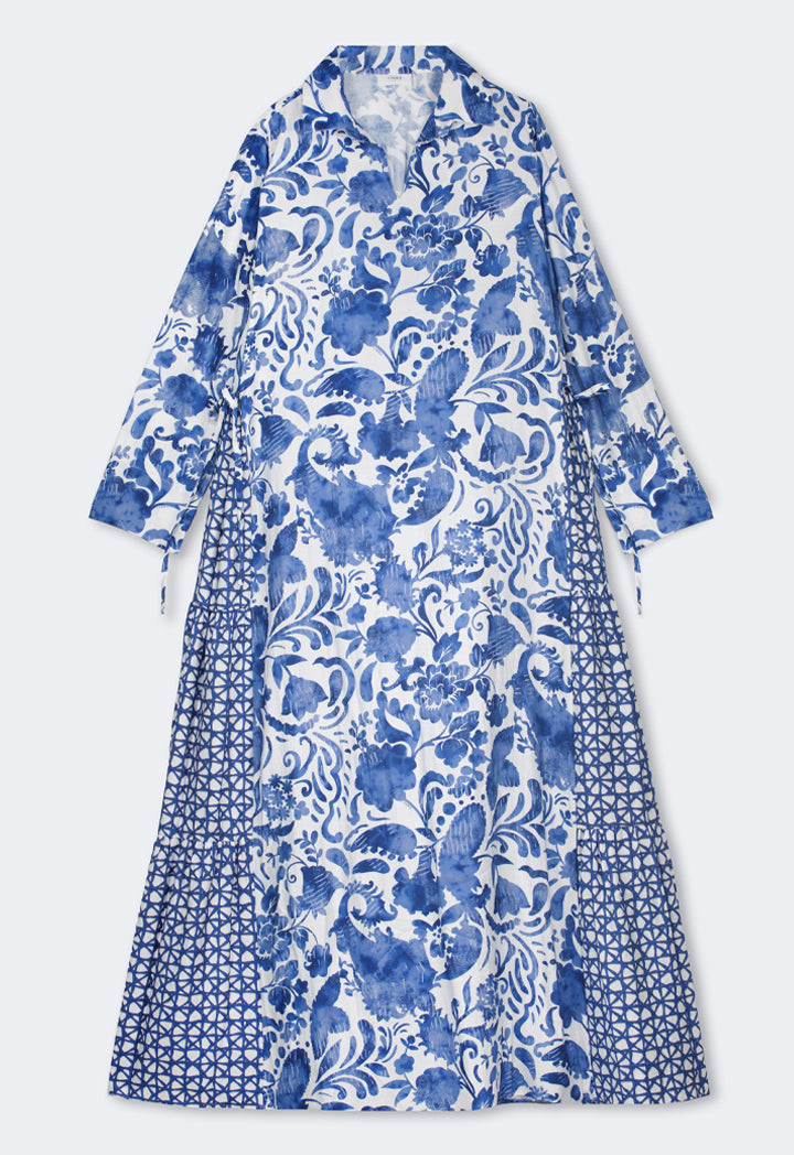 Choice Floral Printed Oversize Flared Dress Blue