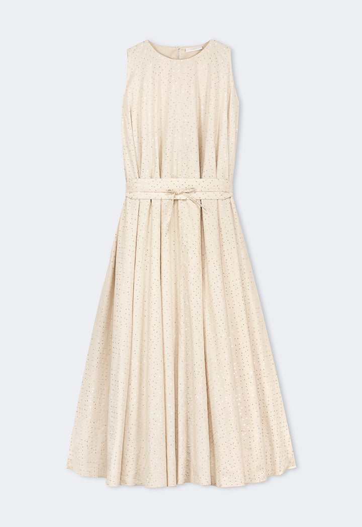 Choice Sequin Embellished Belted Maxi Dress Beige