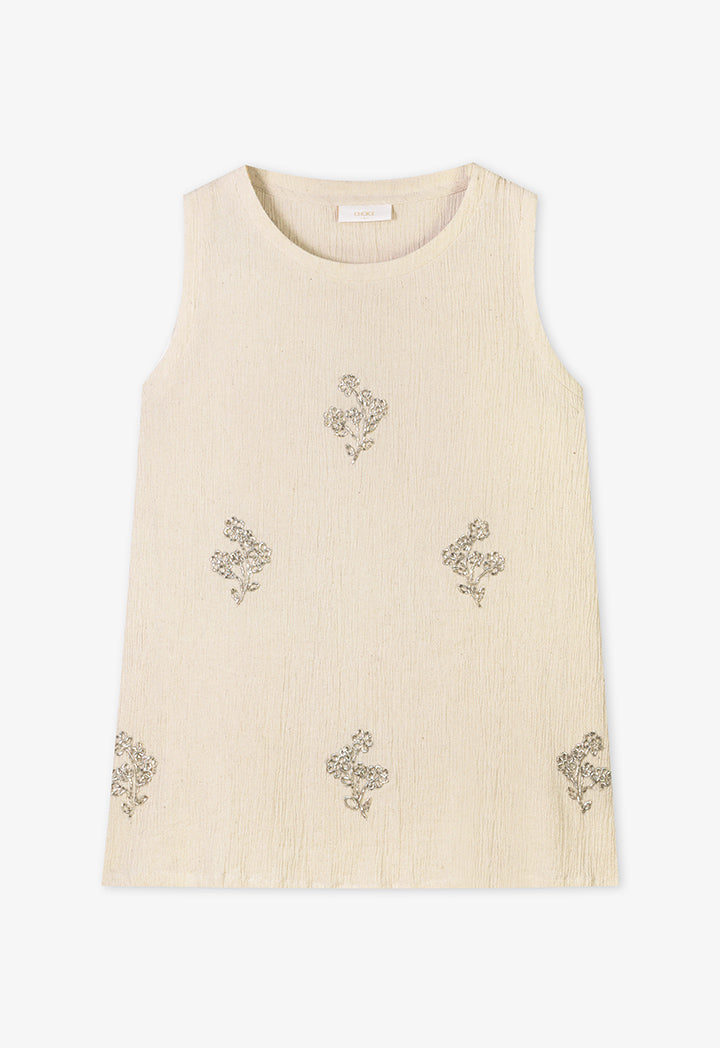 Choice Solid Crystal Embellished Blouse - Ramadan Style Beige