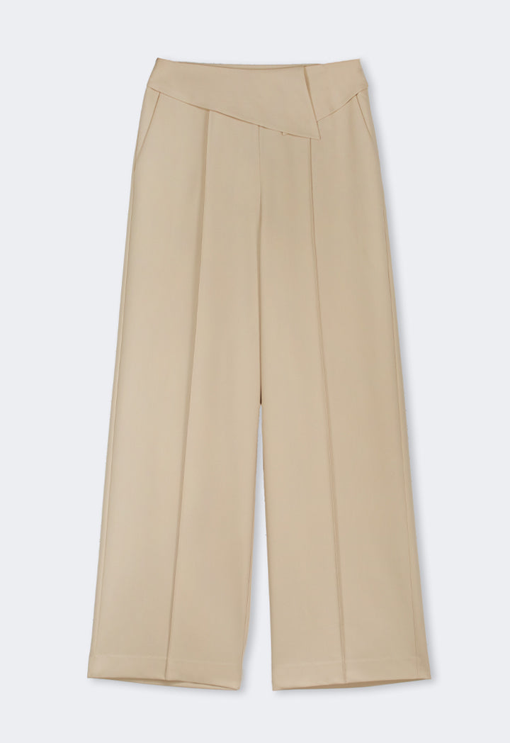 Choice Basic Front Pin Tuck Wide Leg Trousers Beige