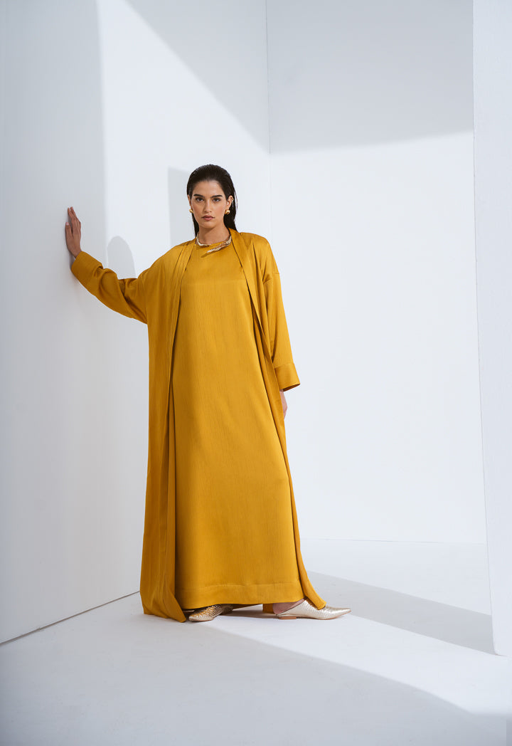 Choice Crinkled Drop Shoulder Maxi Abaya Gold