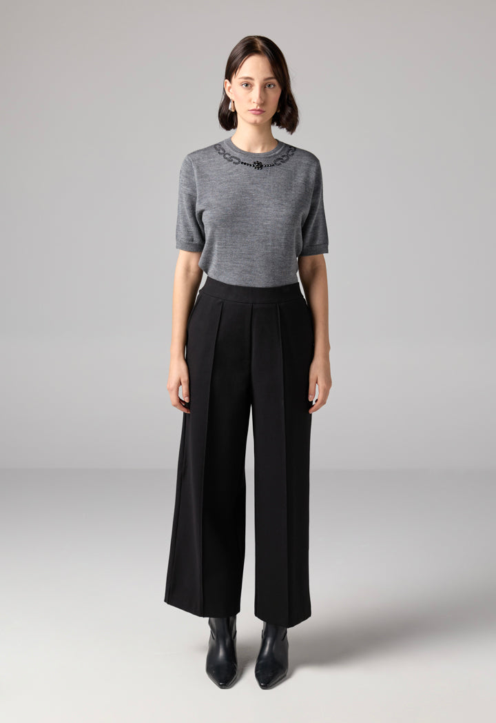 Choice Solid High Waist Trousers Black