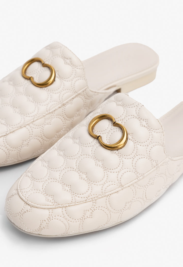 Choice Quilted Embellished Mules Off White