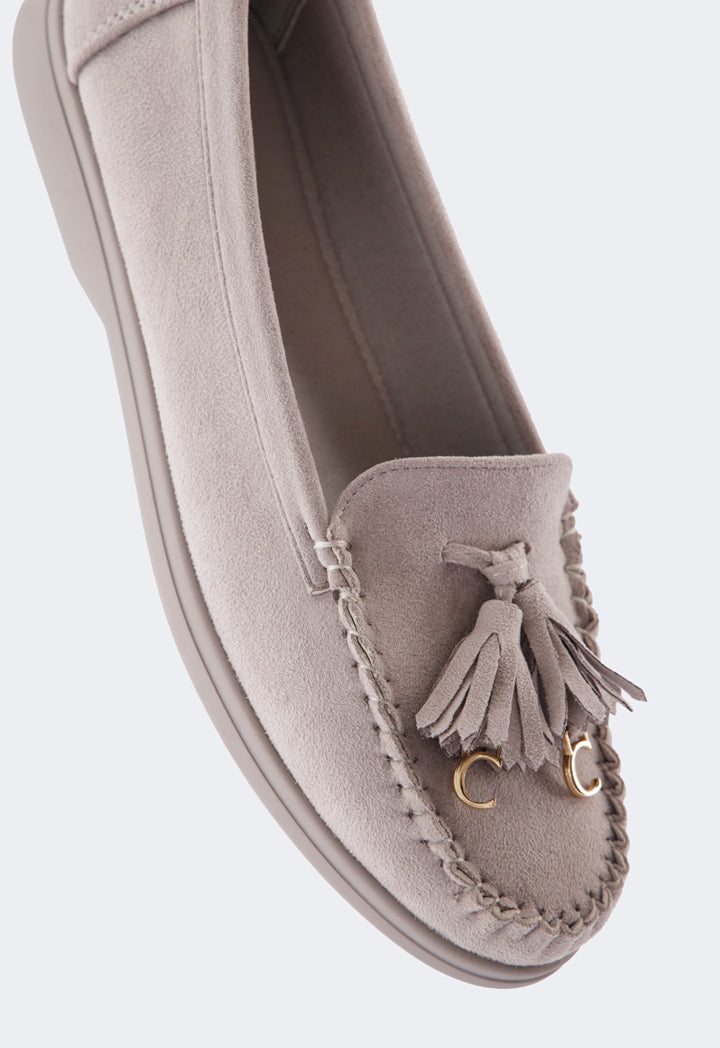 Choice Tassel Suede Loafers Grey