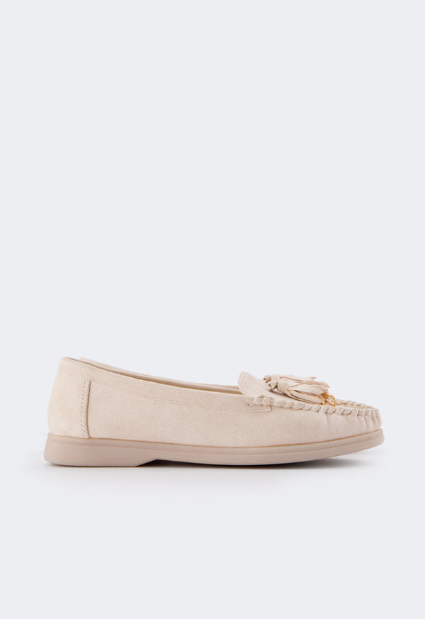 Choice Tassel Suede Loafers Cream