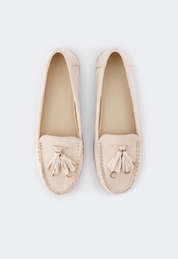 Choice Tassel Suede Loafers Cream