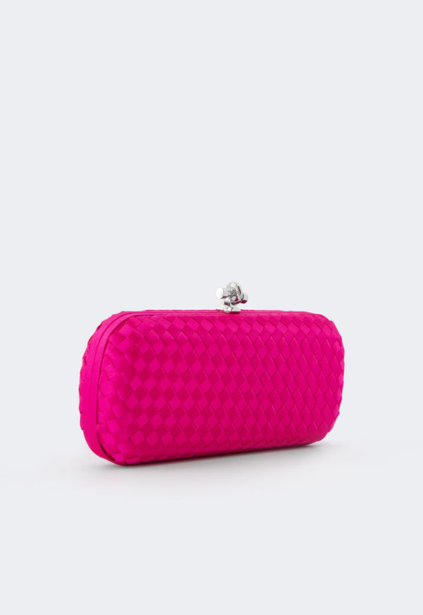 Choice Knot Clasp Woven Clutch Fuchsia