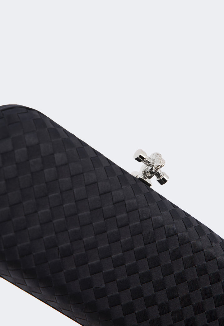 Choice Knot Clasp Woven Clutch Black