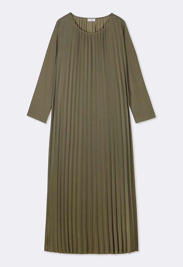 Choice Pleated Maxi Dress Khaki