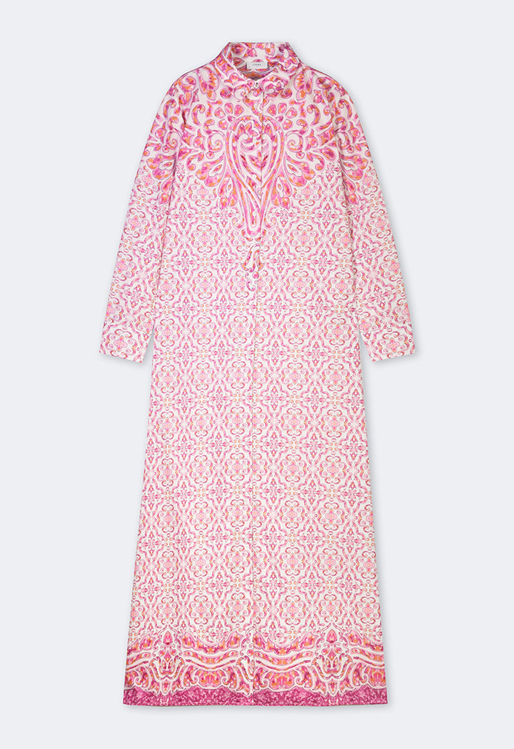 Choice Floral Print Flared Shirt Dress Pink