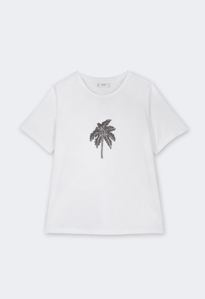 Choice Solid Crystal Embellished T-Shirt Off White
