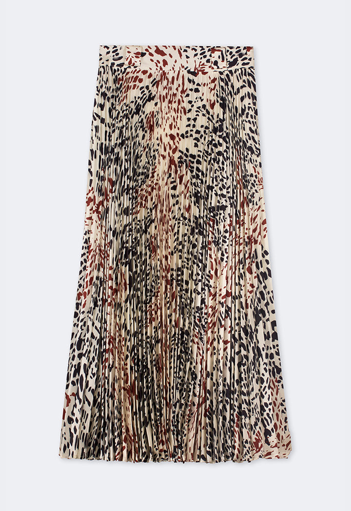 Choice Printed Pleated Flared Skirt Multi Color
