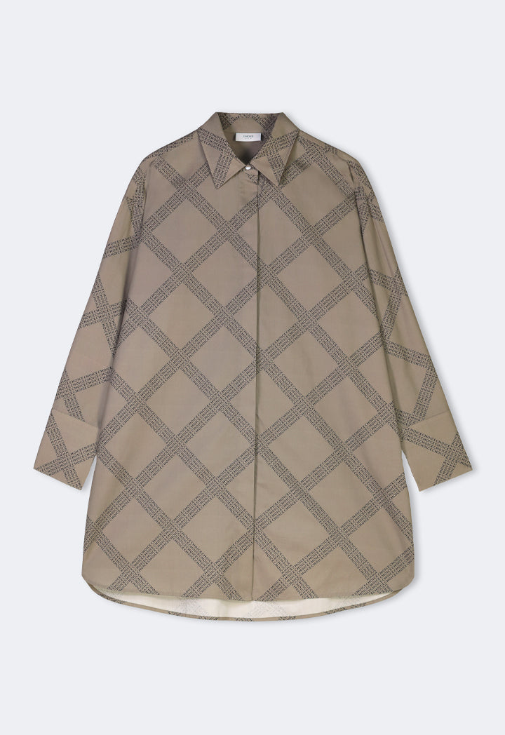 Choice Long Sleeve Printed Monogram Shirt  Khaki