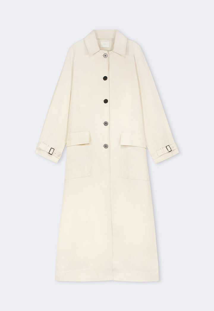 Choice Solid Front Flap Pockets Coat Beige