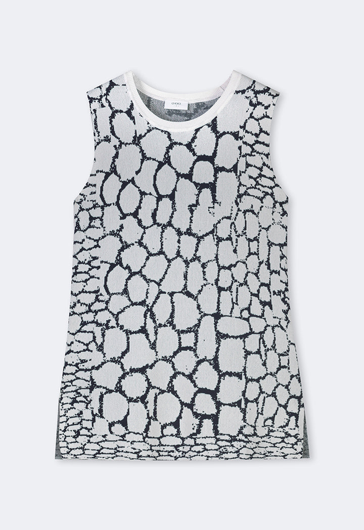 Choice Contrast Knitted Sleeveless Top Navy-White