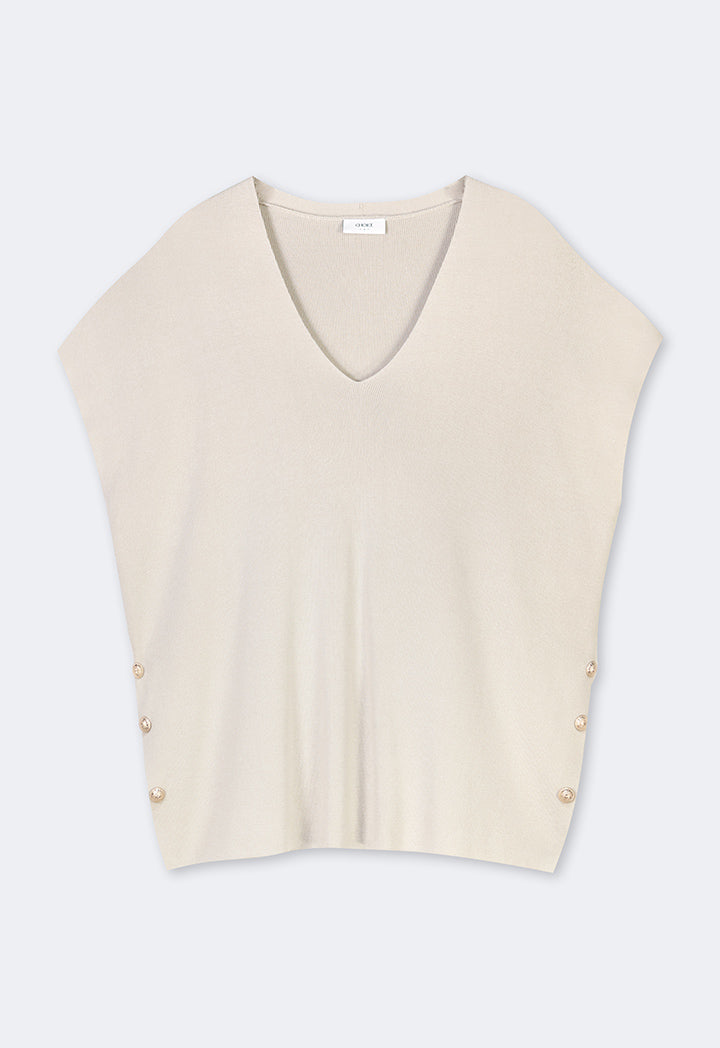 Choice Solid Cap Sleeve V-Neck Knitwear Blouse Sand