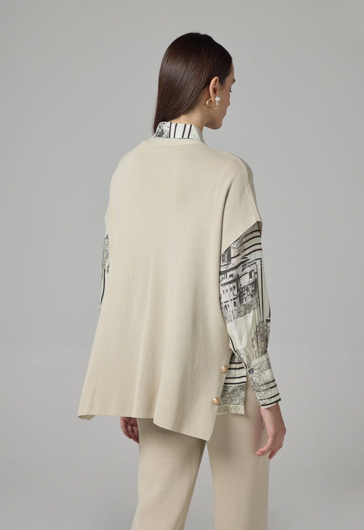 Choice Solid Cap Sleeve V-Neck Knitwear Blouse Sand