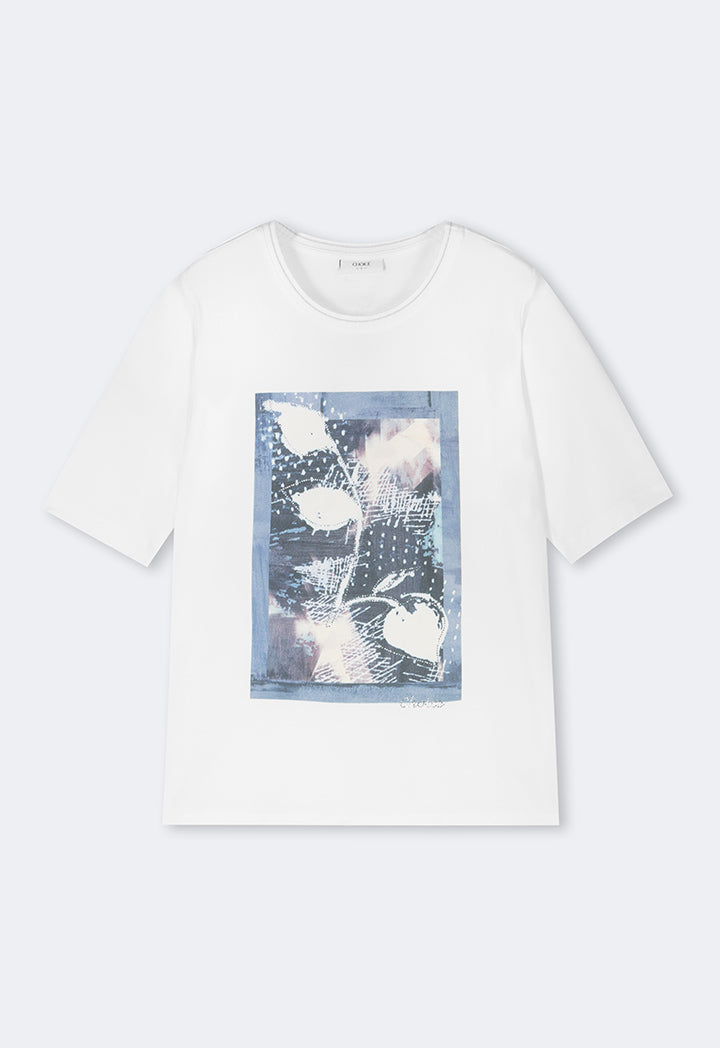 Choice Printed Motif At Front Short Sleeve T-Shirt Off White