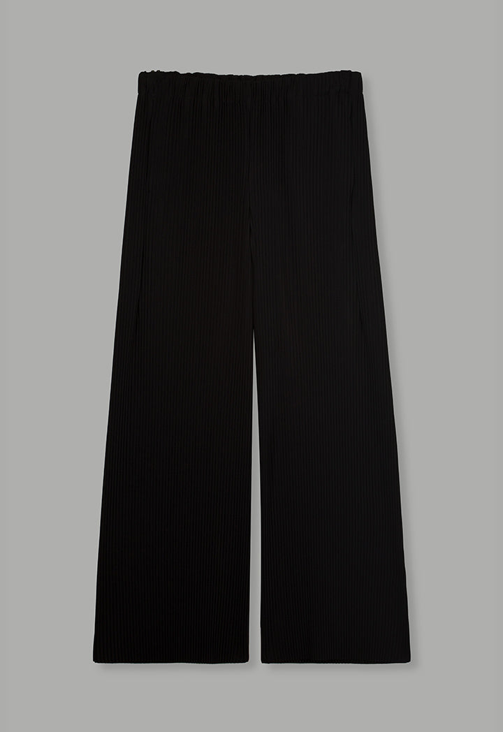 Choice Wide Leg Pleated Solid Trousers Black