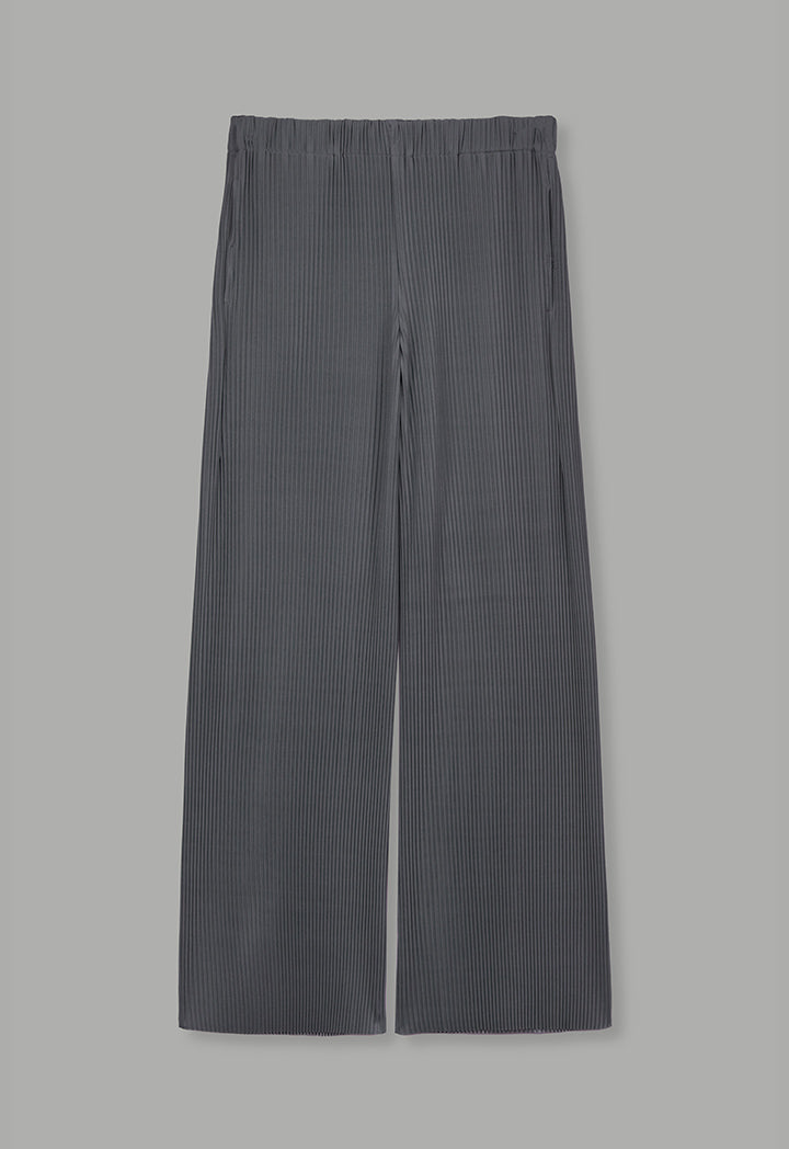 Choice Wide Leg Pleated Solid Trousers Grey