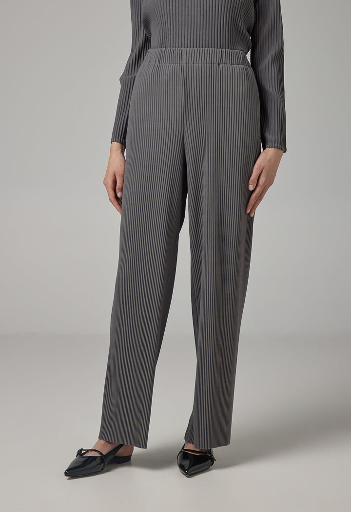 Choice Wide Leg Pleated Solid Trousers Grey