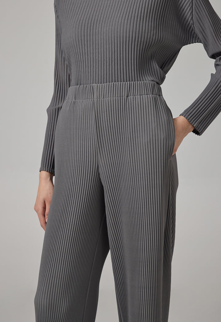 Choice Wide Leg Pleated Solid Trousers Grey