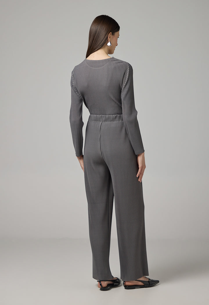 Choice Wide Leg Pleated Solid Trousers Grey