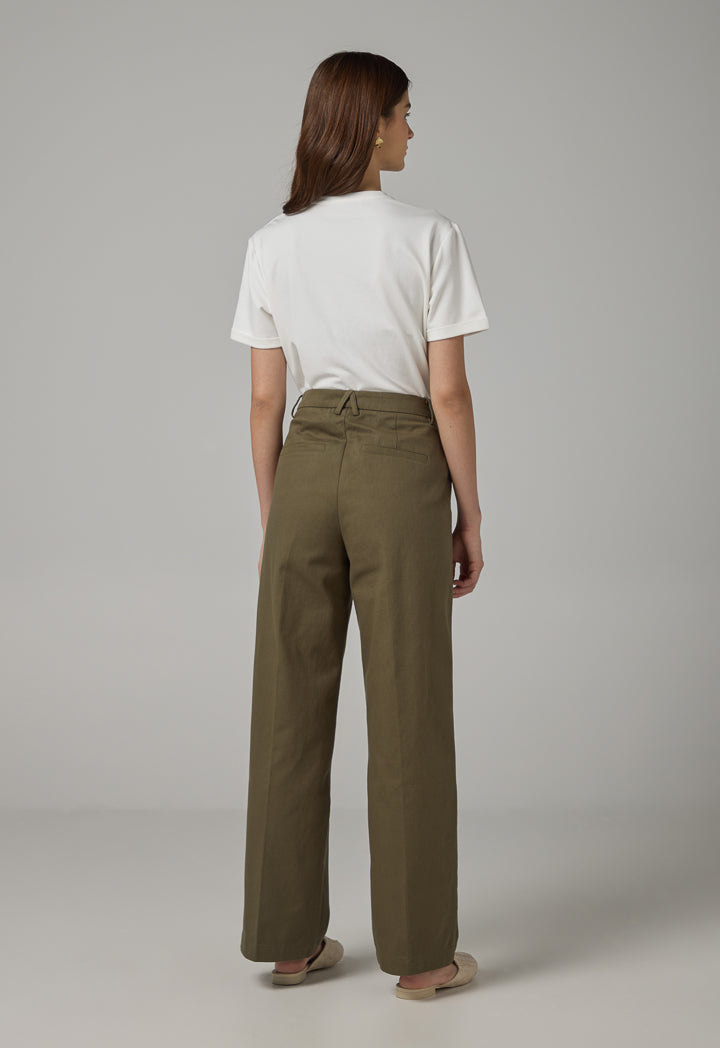 Choice Straight Cut Solid Denim Trousers Khaki