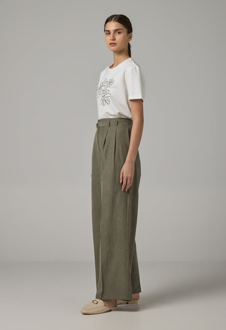 Choice Basic Straight Wide Leg Trousers Khaki