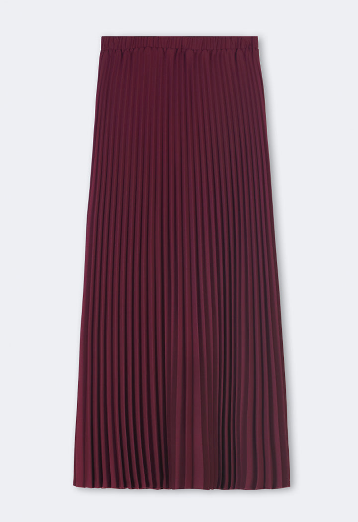 Choice Solid Pleated Maxi Skirt Burgundy