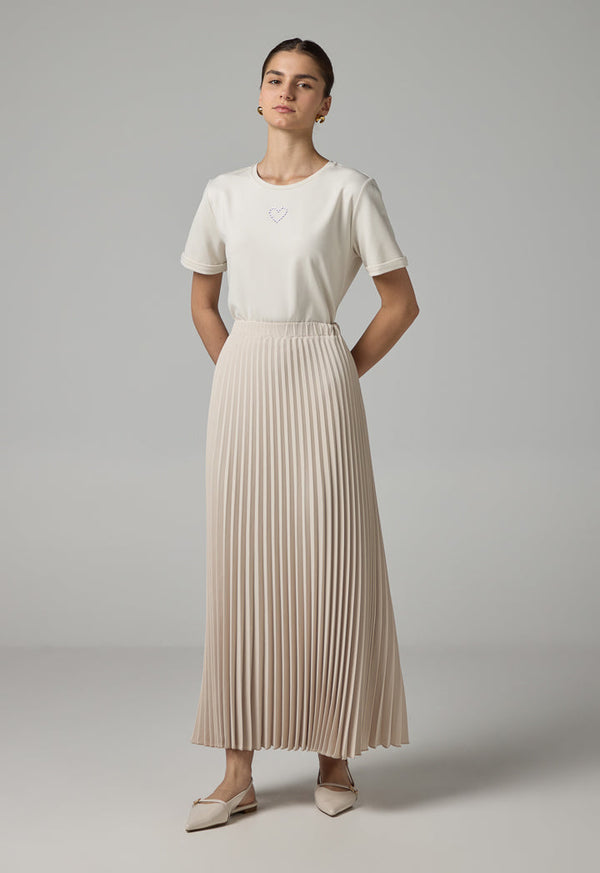 Choice Solid Pleated Maxi Skirt Cream