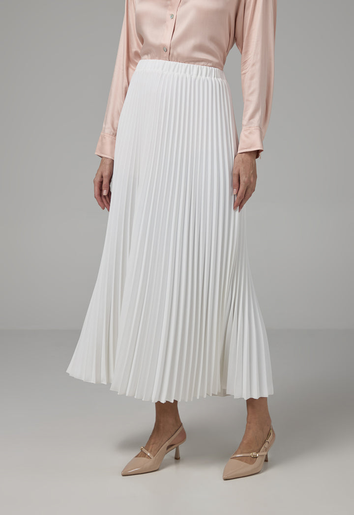 Choice Solid Pleated Maxi Skirt Off White