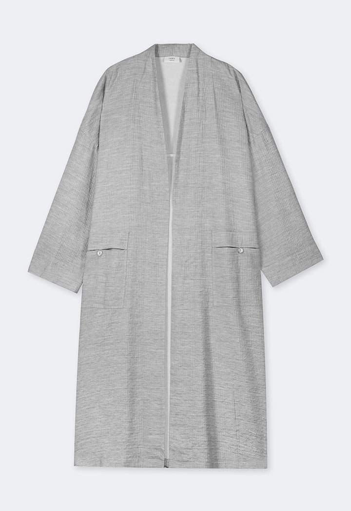 Choice Solid Front Pockets Crinkled Abaya Grey