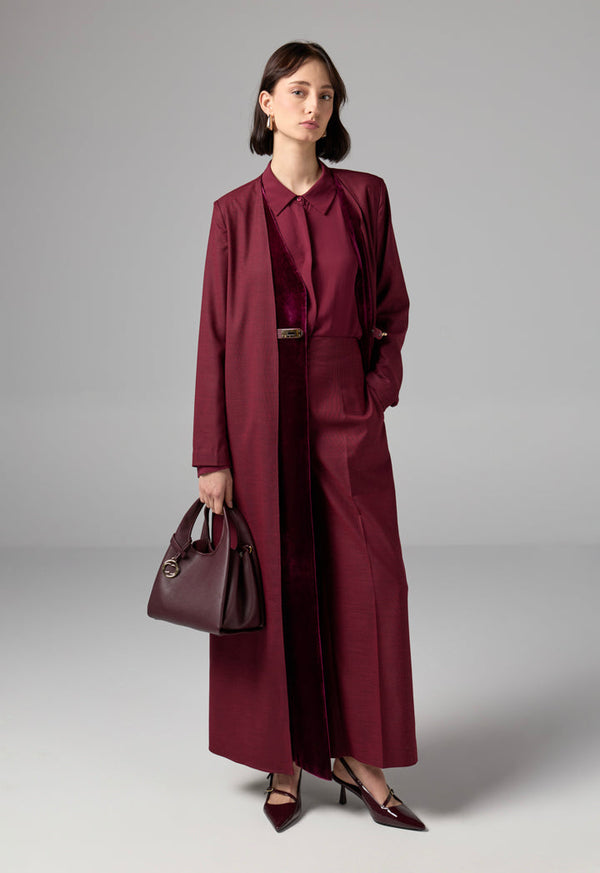 Choice Double Layered Belted Abaya Burgundy