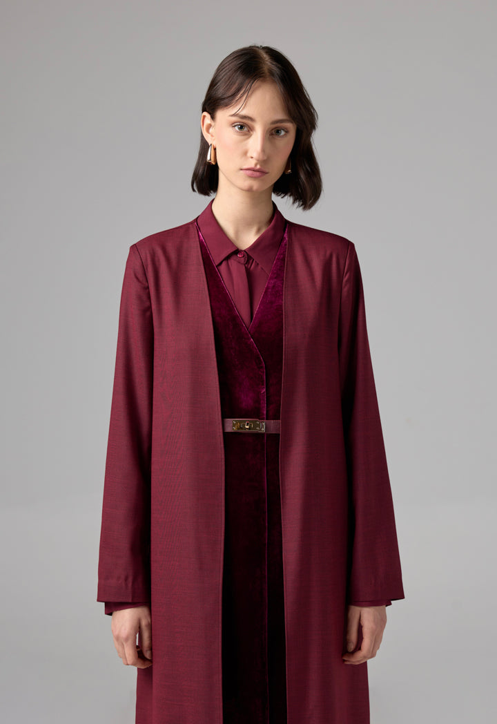 Choice Double Layered Belted Abaya Burgundy